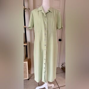Vintage Woman’s Dress Petite Appleseads Pistachio Green Button Front  Sz 12P